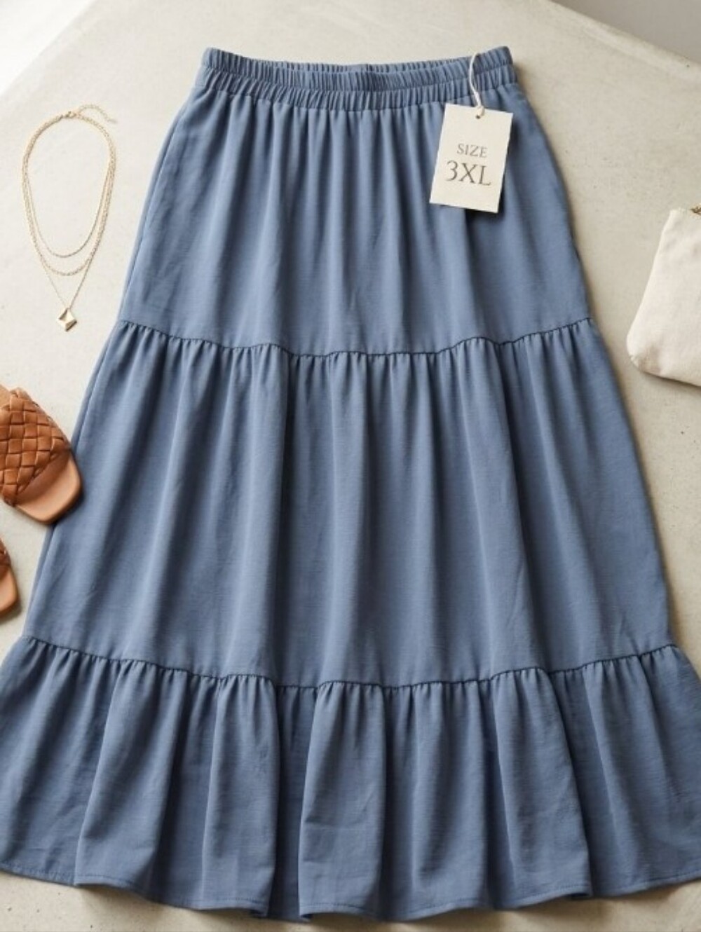 3xl Blue Tiered Maxi Skirt POCKET Slate Blue Tiered Maxi Skirt Womens Long Plus